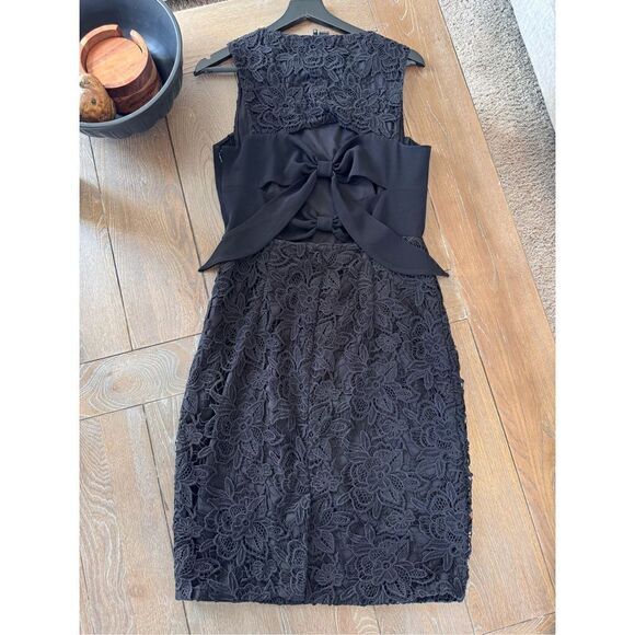 SACHIN & BABI NOIR Black Floral Lace Sheath Mini Dress Double Back Bow Tie Wome - Picture 13 of 13
